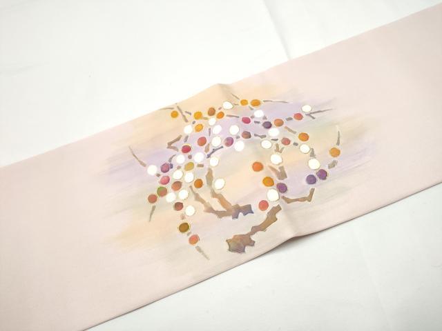 平和屋着物●塩瀬　九寸名古屋帯　作家物　ろうけつ染　枝花文　金彩　正絹　逸品　CABE0257hy