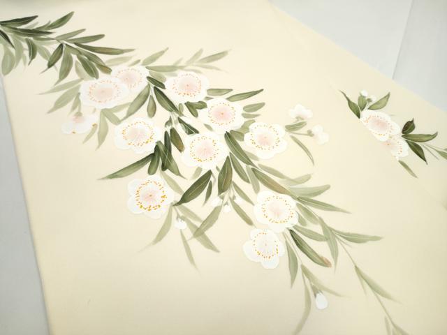 平和屋着物●塩瀬　九寸名古屋帯　作家物　手描き　梅　金彩　正絹　逸品　CABE0258hy