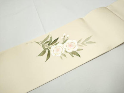 平和屋着物●塩瀬　九寸名古屋帯　作家物　手描き　梅　金彩　正絹　逸品　CABE0258hy