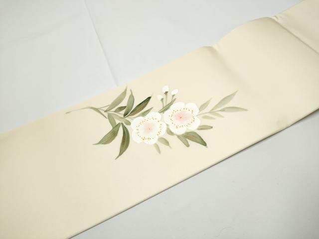 平和屋着物●塩瀬　九寸名古屋帯　作家物　手描き　梅　金彩　正絹　逸品　CABE0258hy