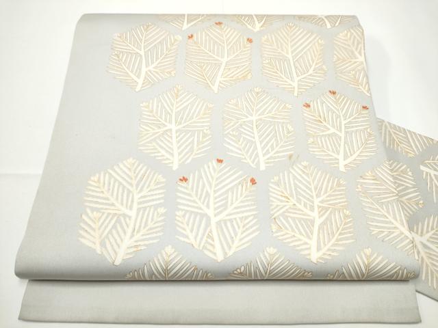 平和屋着物●塩瀬　九寸名古屋帯　刺繍　亀甲松葉文　金彩　正絹　逸品　CABE0262hy