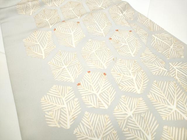 平和屋着物●塩瀬　九寸名古屋帯　刺繍　亀甲松葉文　金彩　正絹　逸品　CABE0262hy