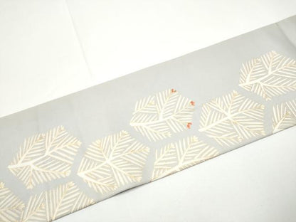 平和屋着物●塩瀬　九寸名古屋帯　刺繍　亀甲松葉文　金彩　正絹　逸品　CABE0262hy