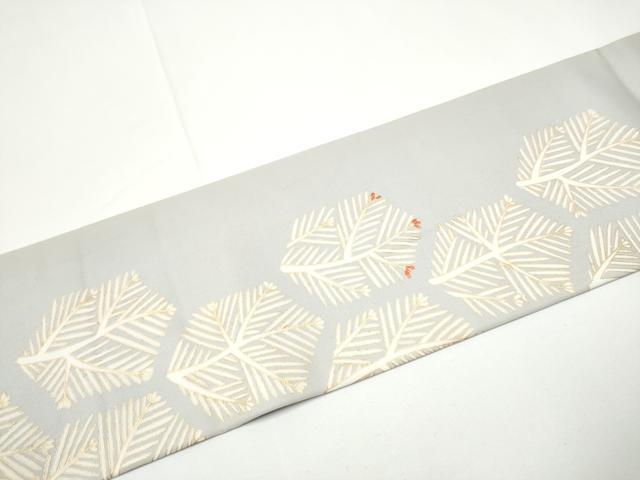 平和屋着物●塩瀬　九寸名古屋帯　刺繍　亀甲松葉文　金彩　正絹　逸品　CABE0262hy