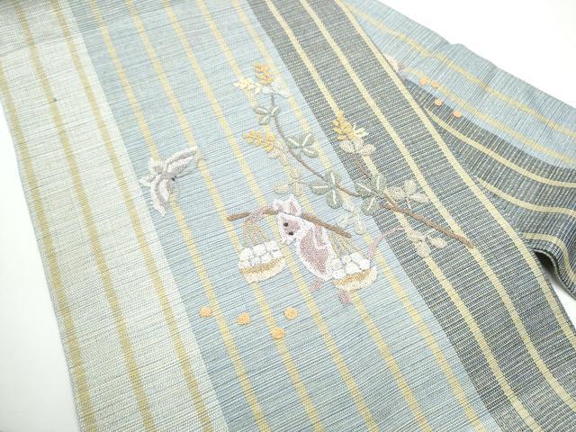 平和屋着物▽中国三大刺繍 総相良刺繍 九寸名古屋帯 スリーシーズン 春夏秋 動物花蝶文 金通し地 正絹 逸品 CABE0264hy
