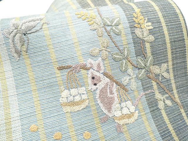 平和屋着物▽中国三大刺繍 総相良刺繍 九寸名古屋帯 スリーシーズン 春夏秋 動物花蝶文 金通し地 正絹 逸品 CABE0264hy