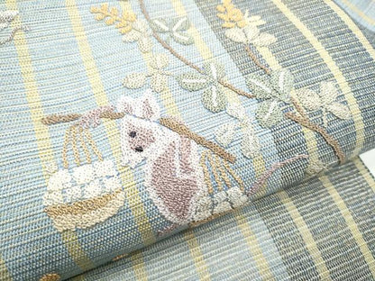 平和屋着物▽中国三大刺繍 総相良刺繍 九寸名古屋帯 スリーシーズン 春夏秋 動物花蝶文 金通し地 正絹 逸品 CABE0264hy