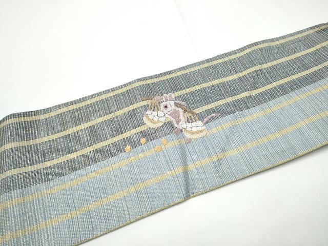 平和屋着物▽中国三大刺繍 総相良刺繍 九寸名古屋帯 スリーシーズン 春夏秋 動物花蝶文 金通し地 正絹 逸品 CABE0264hy