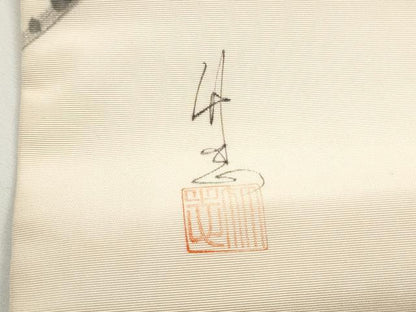 平和屋着物●塩瀬　九寸名古屋帯　作家物　手描き　枝椿　正絹　逸品　CABE0277hy