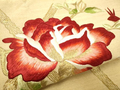 平和屋着物●アンティーク　大正ロマン　太鼓柄　京袋帯　唐織　駒刺繍　総刺繍　枝花文　黒地　金糸　正絹　逸品　CABE0278hy