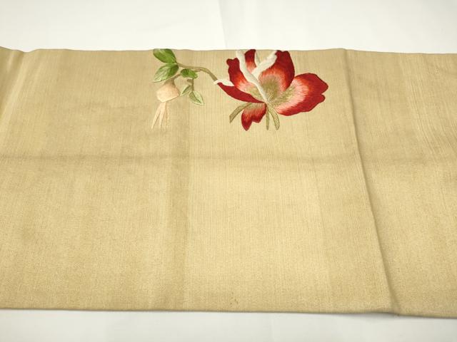 平和屋着物●アンティーク　大正ロマン　太鼓柄　京袋帯　唐織　駒刺繍　総刺繍　枝花文　黒地　金糸　正絹　逸品　CABE0278hy