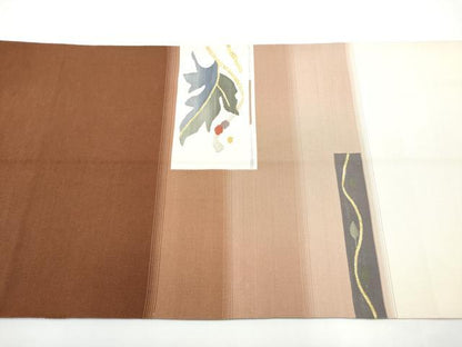 平和屋着物●爪掻き本綴れ　八寸名古屋帯　枝葉文　金銀糸　正絹　逸品　CABE0282hy