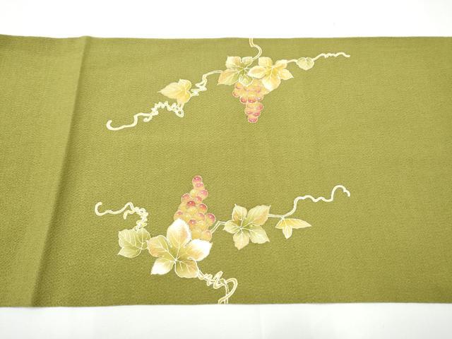 平和屋着物●九寸開き名古屋帯　パッチワーク　葡萄蔦の葉文　金彩　鬼しぼ縮緬　正絹　逸品　CABE0285hy
