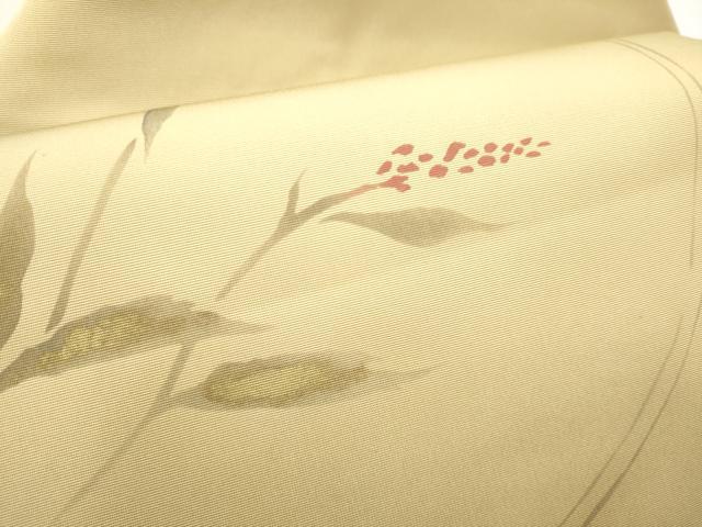 平和屋着物●塩瀬　九寸名古屋帯　手描き　枝花丸文　金彩　正絹　逸品　CABE0290hy