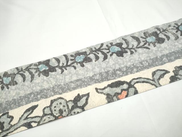 平和屋着物●全通柄　九寸名古屋帯　花唐草文　鬼しぼ縮緬　正絹　逸品　CABE0291hy