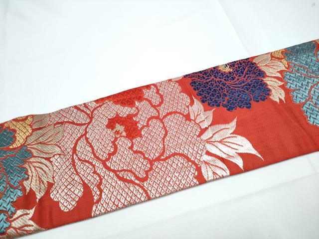 平和屋着物●アンティーク　大正ロマン　九寸名古屋帯　唐織　牡丹　金銀糸　正絹　逸品　CABE0293hy