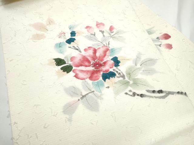 平和屋着物●九寸名古屋帯　作家物　手描き　髭紬　枝花文　正絹　逸品　CABE0295hy