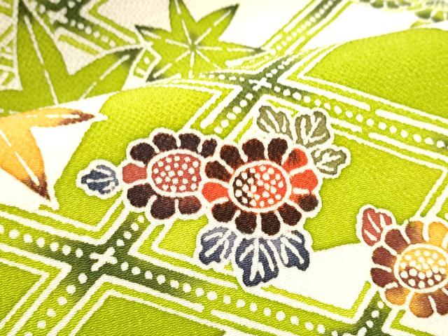 平和屋着物●九寸名古屋帯　型染め　遠山草花文　鬼しぼ縮緬　正絹　逸品　CABE0296hy