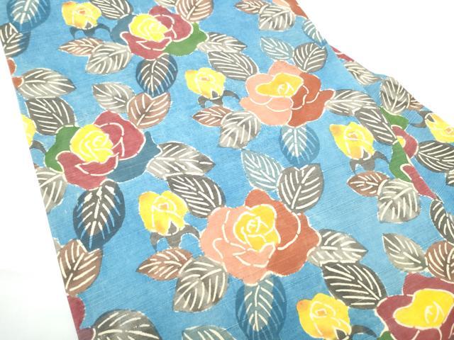 平和屋着物●全通柄　九寸名古屋帯　紬地　型染め　草花文　正絹　逸品　CABE0299hy