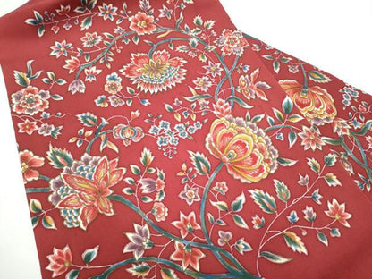 平和屋着物●塩瀬　九寸名古屋帯　型染め　更紗花文　金彩　正絹　逸品　CABE0304hy