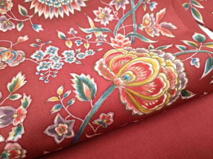 平和屋着物●塩瀬　九寸名古屋帯　型染め　更紗花文　金彩　正絹　逸品　CABE0304hy
