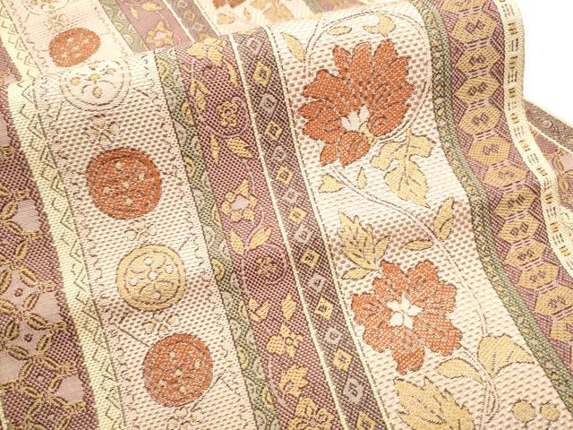 平和屋着物●本場筑前博多織 八寸名古屋帯 花唐草間道 正絹 逸品 CABE0306hy