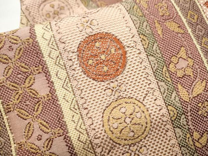 平和屋着物●本場筑前博多織 八寸名古屋帯 花唐草間道 正絹 逸品 CABE0306hy