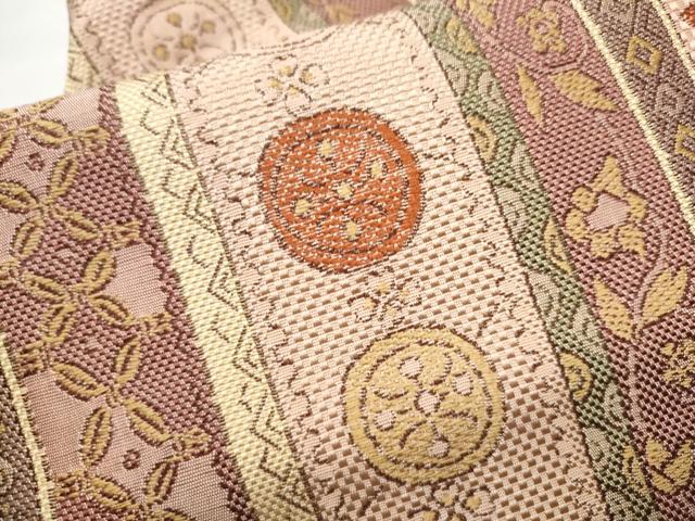 平和屋着物●本場筑前博多織 八寸名古屋帯 花唐草間道 正絹 逸品 CABE0306hy