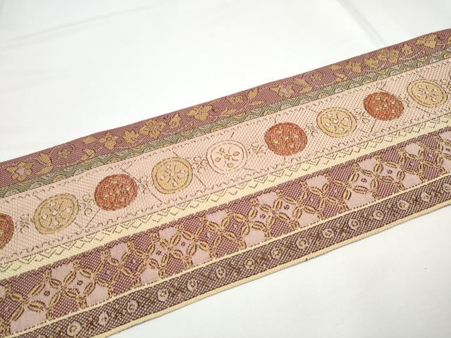 平和屋着物●本場筑前博多織 八寸名古屋帯 花唐草間道 正絹 逸品 CABE0306hy