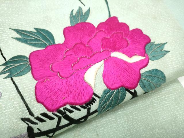 平和屋着物＊夏物 アンティーク 大正ロマン 九寸名古屋 総手刺繍 花籠文 銀糸 正絹 逸品 CABE0308hy