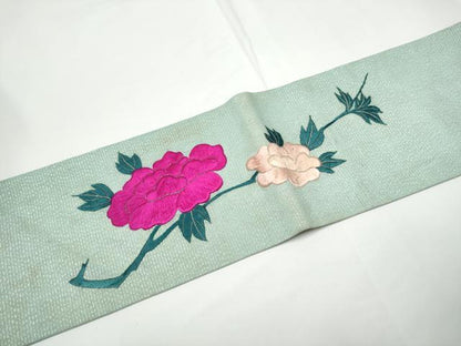 平和屋着物＊夏物 アンティーク 大正ロマン 九寸名古屋 総手刺繍 花籠文 銀糸 正絹 逸品 CABE0308hy