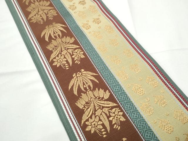 平和屋着物●本場筑前博多織　半幅帯　草花文　井上絹織物謹製　証紙付き　正絹　逸品　CABE0316hy