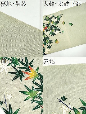 平和屋着物●浦野理一　金彩友禅　九寸名古屋帯　紅葉柄　金彩　鬼しぼ縮緬　たとう紙付き　正絹　逸品　CABE0322hy