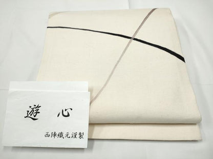平和屋着物●西陣　華翔苑謹製　六通柄袋帯　紬地　幾何学文　証紙付き　正絹　逸品　CABE0326hy