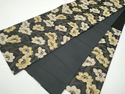 平和屋着物●こむさでもーど・COMME CA DU MODE　六通柄袋帯　枝花文　黒地　正絹　逸品　CABE0328hy