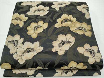 平和屋着物●こむさでもーど・COMME CA DU MODE　六通柄袋帯　枝花文　黒地　正絹　逸品　CABE0328hy