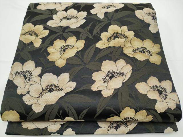平和屋着物●こむさでもーど・COMME CA DU MODE　六通柄袋帯　枝花文　黒地　正絹　逸品　CABE0328hy