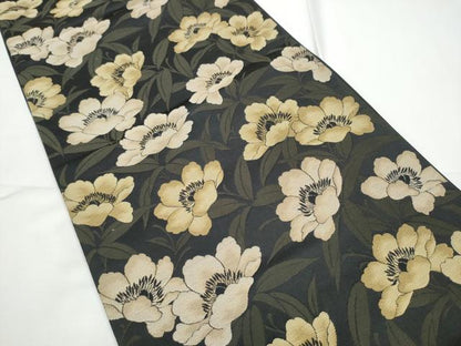 平和屋着物●こむさでもーど・COMME CA DU MODE　六通柄袋帯　枝花文　黒地　正絹　逸品　CABE0328hy