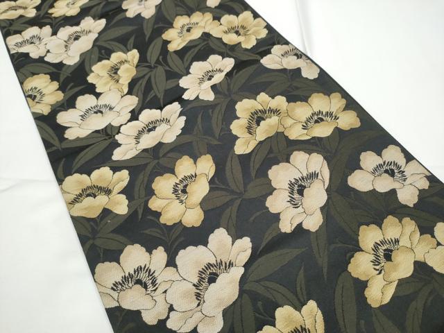 平和屋着物●こむさでもーど・COMME CA DU MODE　六通柄袋帯　枝花文　黒地　正絹　逸品　CABE0328hy
