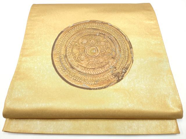 平和屋着物▼太鼓柄袋帯　絵皿吉祥文　金彩　正絹　逸品　CABE0333hy
