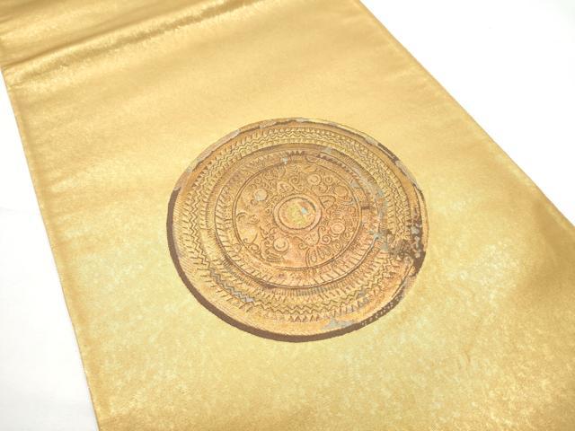 平和屋着物▼太鼓柄袋帯　絵皿吉祥文　金彩　正絹　逸品　CABE0333hy