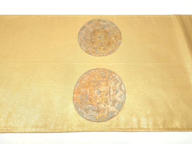 平和屋着物▼太鼓柄袋帯　絵皿吉祥文　金彩　正絹　逸品　CABE0333hy