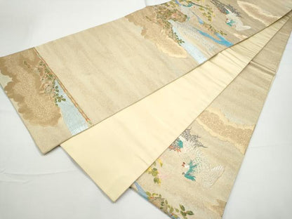 平和屋着物●龍村晋謹製　六通柄袋帯　流水鳳凰花文　金銀糸　正絹　逸品　CABE0346hy
