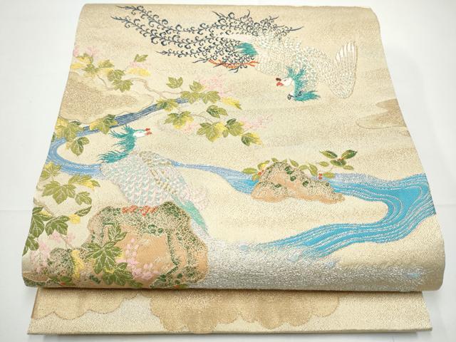 平和屋着物●龍村晋謹製　六通柄袋帯　流水鳳凰花文　金銀糸　正絹　逸品　CABE0346hy