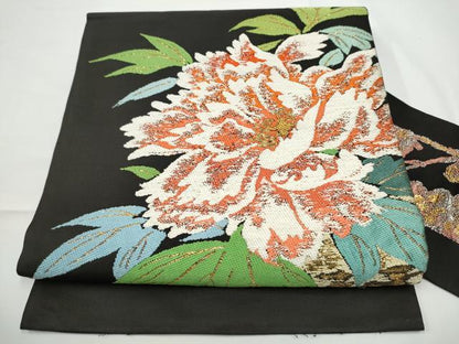 平和屋着物●九寸名古屋帯　唐織　牡丹　金糸　正絹　逸品　CABE0349hy