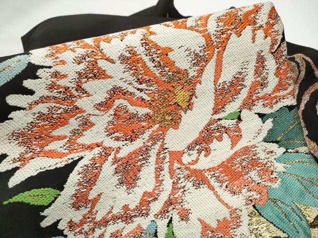 平和屋着物●九寸名古屋帯　唐織　牡丹　金糸　正絹　逸品　CABE0349hy