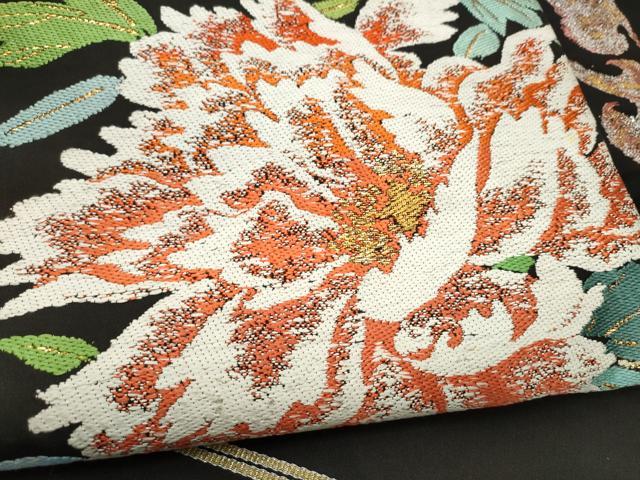 平和屋着物●九寸名古屋帯　唐織　牡丹　金糸　正絹　逸品　CABE0349hy