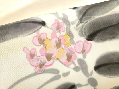 平和屋着物▼塩瀬　九寸名古屋帯　作家物　手描き　枝花文　正絹　逸品　CABE0353hy