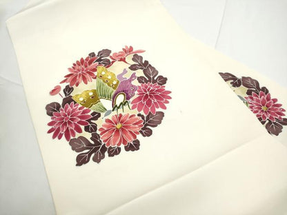 平和屋着物●塩瀬　九寸名古屋帯　型染め　花蝶文　正絹　逸品　CABE0363hy