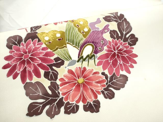 平和屋着物●塩瀬　九寸名古屋帯　型染め　花蝶文　正絹　逸品　CABE0363hy